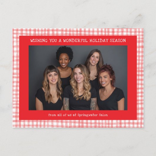 Chic Gingham Red White Christmas Custom Business  Feestdagenkaart (Voorkant)