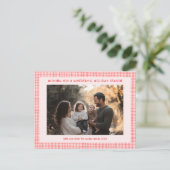 Chic Gingham Roze Rode Kerst Custom 3 Foto Feestdagenkaart (Staand voorkant)
