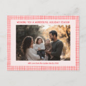 Chic Gingham Roze Rode Kerst Custom 3 Foto Feestdagenkaart (Voorkant)