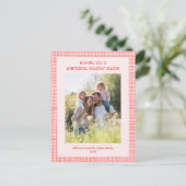 Chic Gingham Roze Rode Kerst Custom 3 Foto Feestdagenkaart (Staand voorkant)