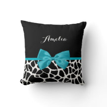 Chic Giraffe print Aqua Blue Ribbon Bow met naam