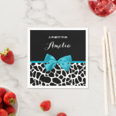 Chic Giraffe print Aqua Blue Ribbon Bow met naam Servetten (Insitu)