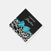 Chic Giraffe print Aqua Blue Ribbon Bow met naam Servetten (Hoek)