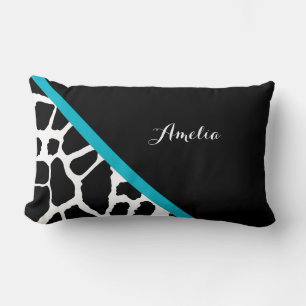 Chic Giraffe print Aqua Blue Stripe met naam Kussen