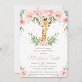 Chic Giraffe Safari Roze Blush Bloemen Baby shower Kaart (Voorkant)