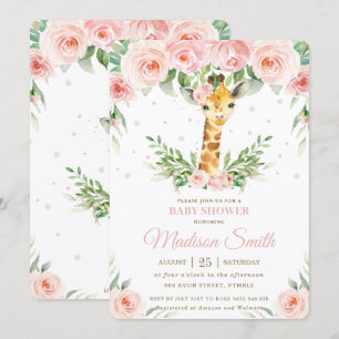 Chic Giraffe Safari Roze Blush Bloemen Baby shower Kaart