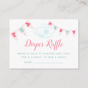 Chic Girl Baby shower Tea Party Diaper Raffle Informatiekaartje