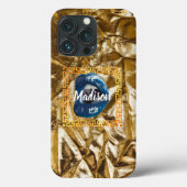 Chic Girl Blue Gold Lips Beauty Personalized Case-Mate iPhone Case (Achterkant)