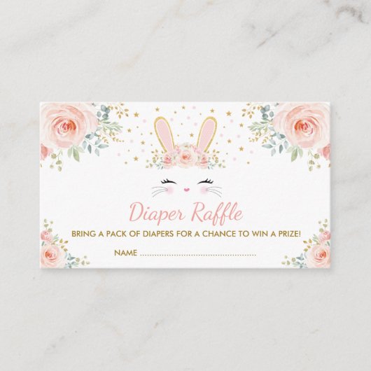 Chic Girl Bunny Konijn Blush Bloemen Luier Raffle Informatiekaartje (Voorkant)