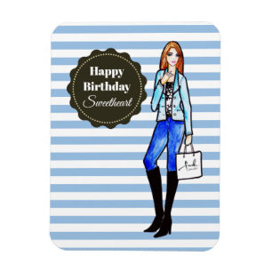 Chic Girl met Denim Jacket en Trousers Mode Magneet