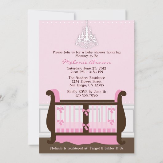 Chic Girl Pink Nursery Decor Baby shower Invite Kaart (Voorkant)