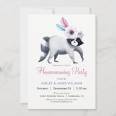 Chic Girl Raccoon Housewarming Party Kaart (Voorkant)