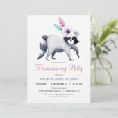 Chic Girl Raccoon Housewarming Party Kaart (Staand voorkant)