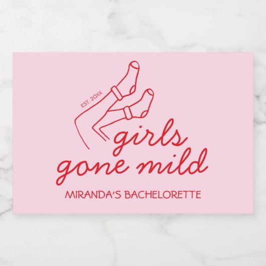 Chic Girls Gone Mild Hand getrokken Bachelorette Sparkling Wijnetiket (Enkel label)