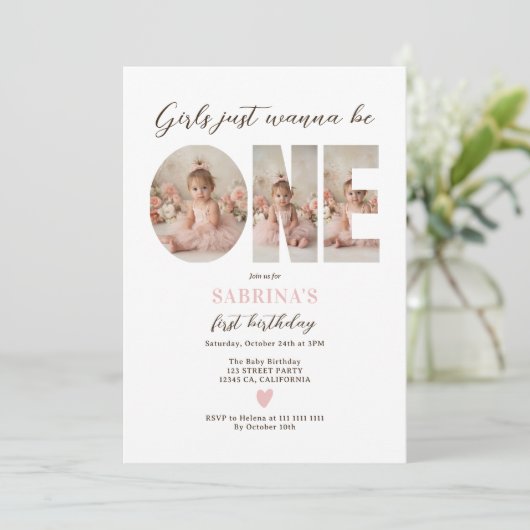 Chic Girls Just wanna be One Photo First Birthday Kaart (Staand voorkant)