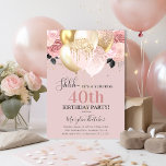 Chic Girly 40th Surprise Birthday Party Kaart<br><div class="desc">Grafische roze en goudverrassing 4Oth verjaardagsfeestuitnodiging,  met een hoop zeer dunne ballonnen,  wazige roze floralen en faux gouden hartconfetti. De elegante verjaardagssjabloon die gemakkelijk is aan te passen makend deze uitnodiging voor om het even welke leeftijd perfect maakt.</div>