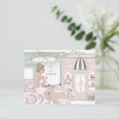 Chic Girly Best Friends French Bakery Tea Shop Briefkaart (Staand voorkant)