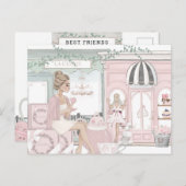 Chic Girly Best Friends French Bakery Tea Shop Briefkaart (Voorkant / Achterkant)