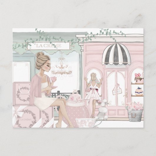 Chic Girly Best Friends French Bakery Tea Shop Briefkaart (Voorkant)