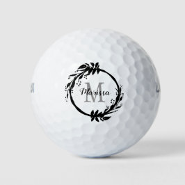 Chic Girly Black & White Monogram Name Wreate Golfballen