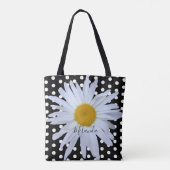 Chic Girly Black White Polka Dots Daisy Custom Tote Bag (Achterkant)