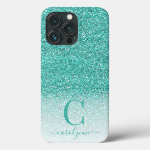 Chic Girly Blauwgroen Aqua Green Ombre Glitter Case-Mate iPhone Case