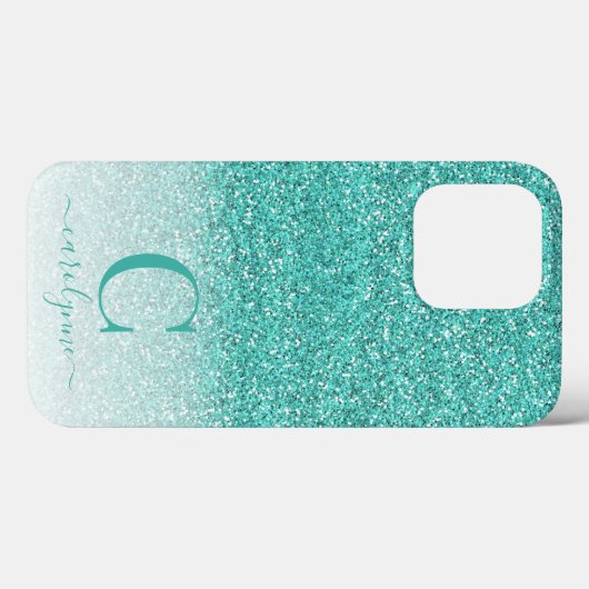 Chic Girly Blauwgroen Aqua Green Ombre Glitter Case-Mate iPhone Case (Achterkant (horizontaal))
