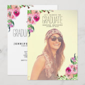 Chic Girly Bloemen Foto Afstuderen Party Uitnodige Kaart (Voorkant / Achterkant)