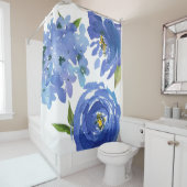 Chic Girly Blue Floral Peonies Hydrangeas Douchegordijn (In situ)