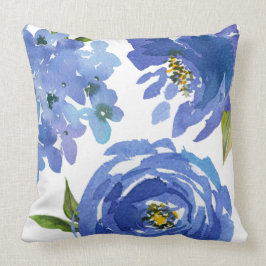 Chic Girly Blue Floral Peonies Hydrangeas Kussen