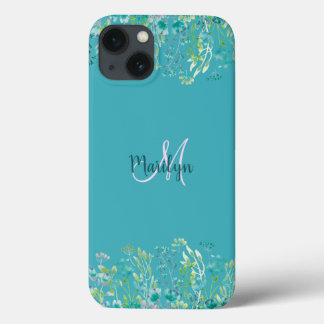 Chic Girly Blue White Floral Name Design Case-Mate iPhone Case