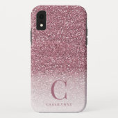 Chic Girly Blush Pink Glitter Ombre Monogram Case-Mate iPhone Case (Achterkant)