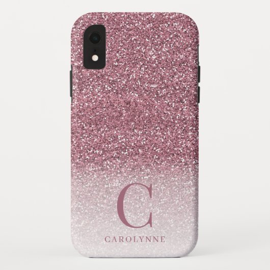 Chic Girly Blush Pink Glitter Ombre Monogram Case-Mate iPhone Case (Achterkant)