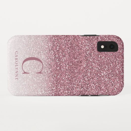 Chic Girly Blush Pink Glitter Ombre Monogram Case-Mate iPhone Case (Achterkant (horizontaal))