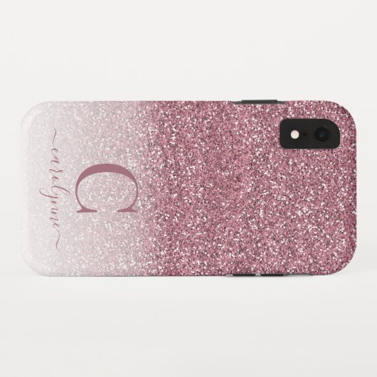 Chic Girly Blush Pink Glitter Ombre Monogram Case-Mate iPhone Case (Achterkant (horizontaal))