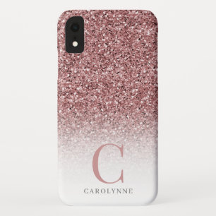 Chic Girly Blush Pink Glitter Ombre Monogram Case-Mate iPhone Case