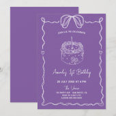 Chic Girly Bow Cake Eerste Verjaardag Uitnodiging (Voorkant / Achterkant)