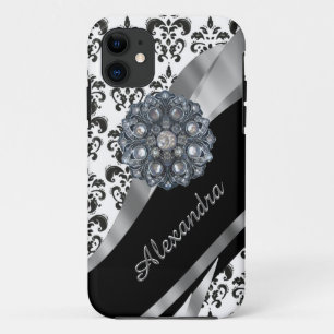 Chic girly damask gepersonaliseerd iPhone 11 hoesje