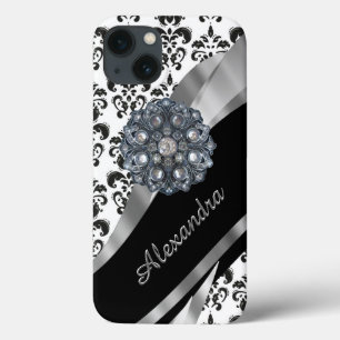 Chic girly damask gepersonaliseerd iPhone 13 hoesje