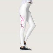 Chic Girly Eenvoudig Roze Script Witte Bruid Leggings (Rechts)