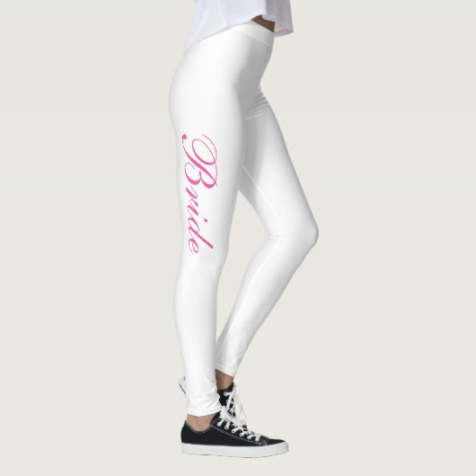 Chic Girly Eenvoudig Roze Script Witte Bruid Leggings (Rechts)