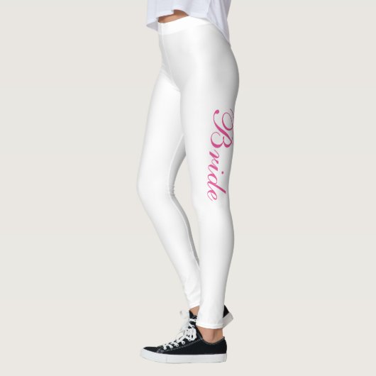 Chic Girly Eenvoudig Roze Script Witte Bruid Leggings (Links)