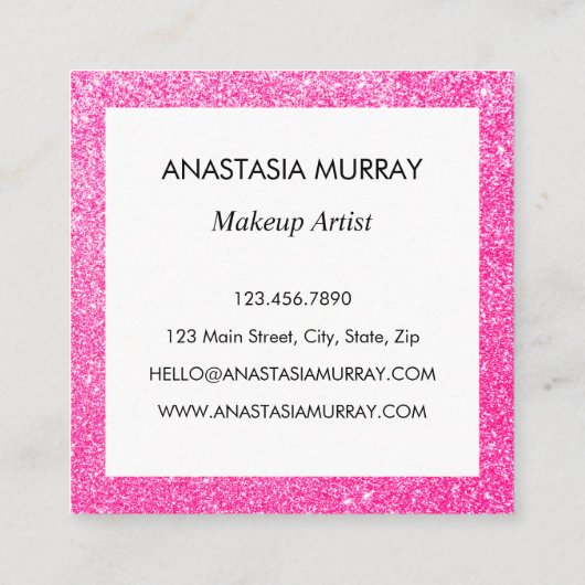 Chic, Girly en Glam Black Hot Pink Glitter Sparkle Vierkante Visitekaartje (Achterkant)
