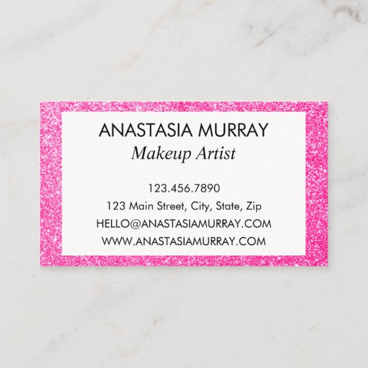 Chic, Girly en Glam Black Hot Pink Glitter Sparkle Visitekaartje (Achterkant)