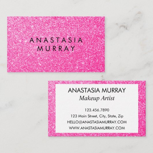 Chic, Girly en Glam Black Hot Pink Glitter Sparkle Visitekaartje (Voorkant / Achterkant)