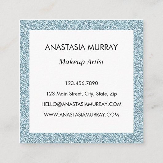 Chic, Girly en Glam Blue Silver Glitter Sparkles Vierkante Visitekaartje (Achterkant)