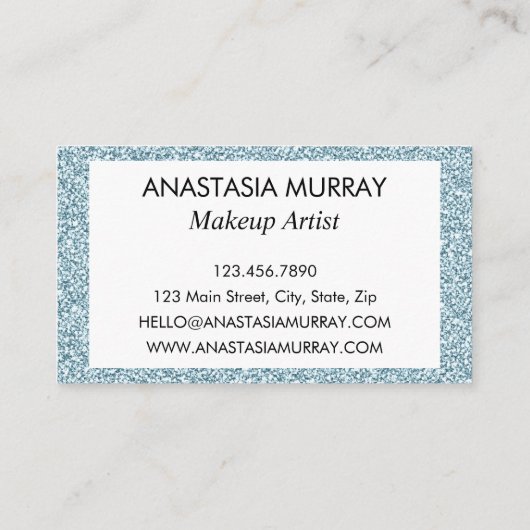 Chic, Girly en Glam Blue Silver Glitter Sparkles Visitekaartje (Achterkant)