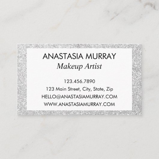 Chic, Girly en Glam Grey Silver Glitter Sparkles Visitekaartje (Achterkant)