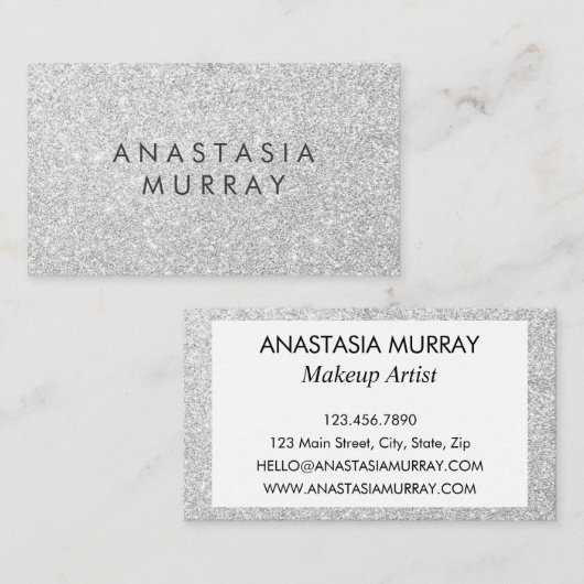 Chic, Girly en Glam Grey Silver Glitter Sparkles Visitekaartje (Voorkant / Achterkant)