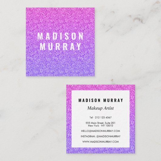 Chic, Girly en Glam Lila Paars Glitter Ombre Vierkante Visitekaartje (Voorkant / Achterkant)